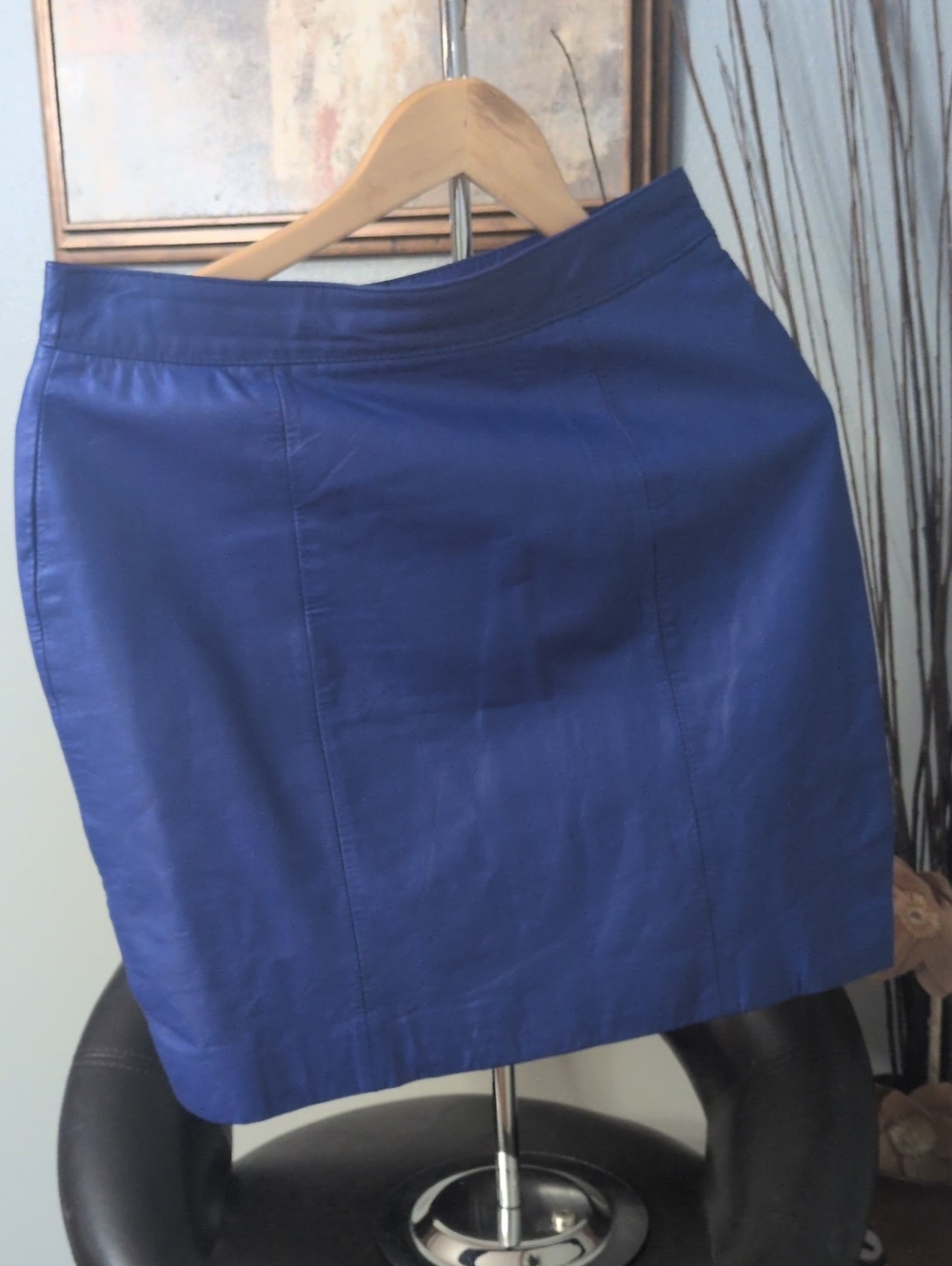 Chia Royal Blue Women's 100% Leather Pencil Skirt *Vintage*